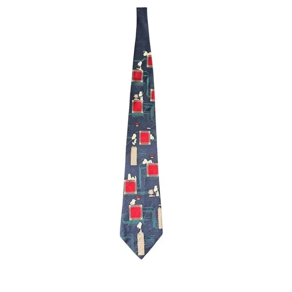 Peanuts Micro Joe Snoopy Circuit Board Computer Novelty Necktie Silk Vintage